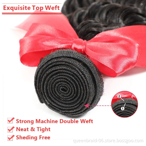 Brazilian Deep Wave Bundles Virgin Unprocessed Human Hair Bundles Wet and Wavy Curly Hair Extensions Natural Color